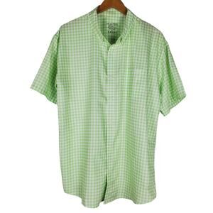 Huk Shirt Mens L Performance Fabrics Fishing Short Sleeve Green White Gingham